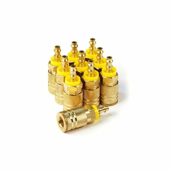 Tinkertools 6-Ball Industrial Coupler Brass 0.25 x 0.25 in. Push Lock Hose Barb, 10PK TI2637536